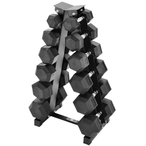 Equipped Gym - Weights Dumbbells Set With A Shaped 6 Tier Rack Stand. 5kg-25kg Pairs Cast Iron Gym Weights. Gym Equipment For Home And Commercial Use For Both Men And Women