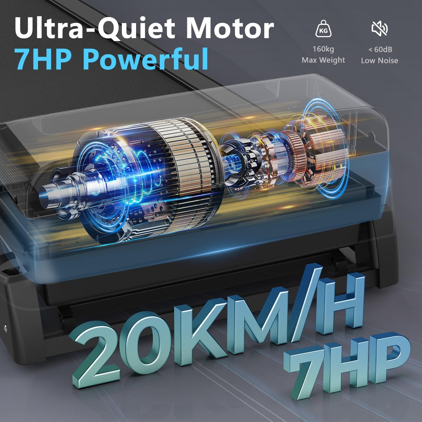 Kitopa 2025 Treadmills for Home, Sporty Digital Screen with 7HP, 20KM/H, 18% Auto Incline, Heart Rate & Bluetooth Speakers, Running Machine 160KG Capacity with Wide Belt for Home Office Gym