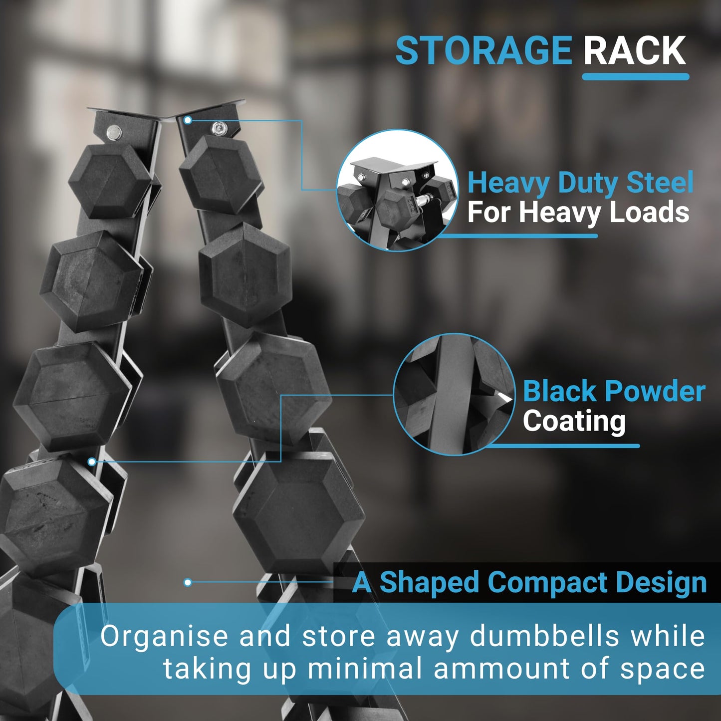 Equipped Gym - Weights Dumbbells Set With A Shaped 6 Tier Rack Stand. 5kg-25kg Pairs Cast Iron Gym Weights. Gym Equipment For Home And Commercial Use For Both Men And Women