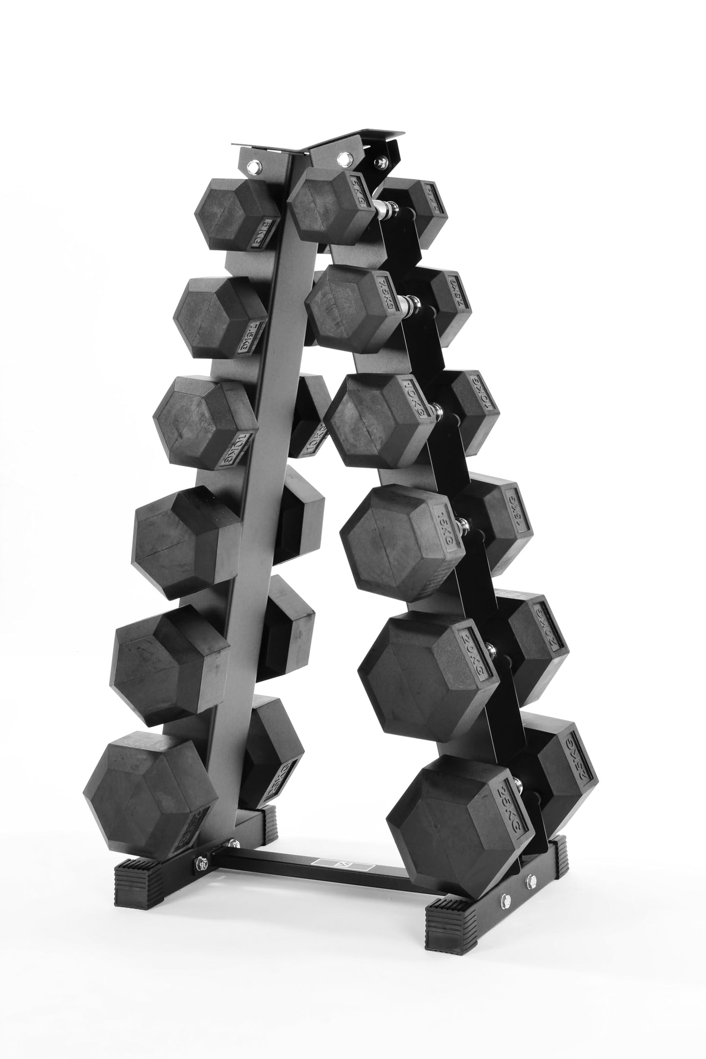 Equipped Gym - Weights Dumbbells Set With A Shaped 6 Tier Rack Stand. 5kg-25kg Pairs Cast Iron Gym Weights. Gym Equipment For Home And Commercial Use For Both Men And Women