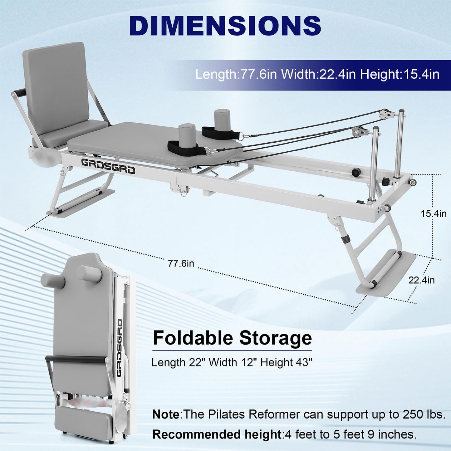 GRDSGRD Pilates Reformer Machine Foldable Pilates Reformer Machine Equipment for Home Workouts,Portable Reformer Pilates Machine for Home Gym,Black