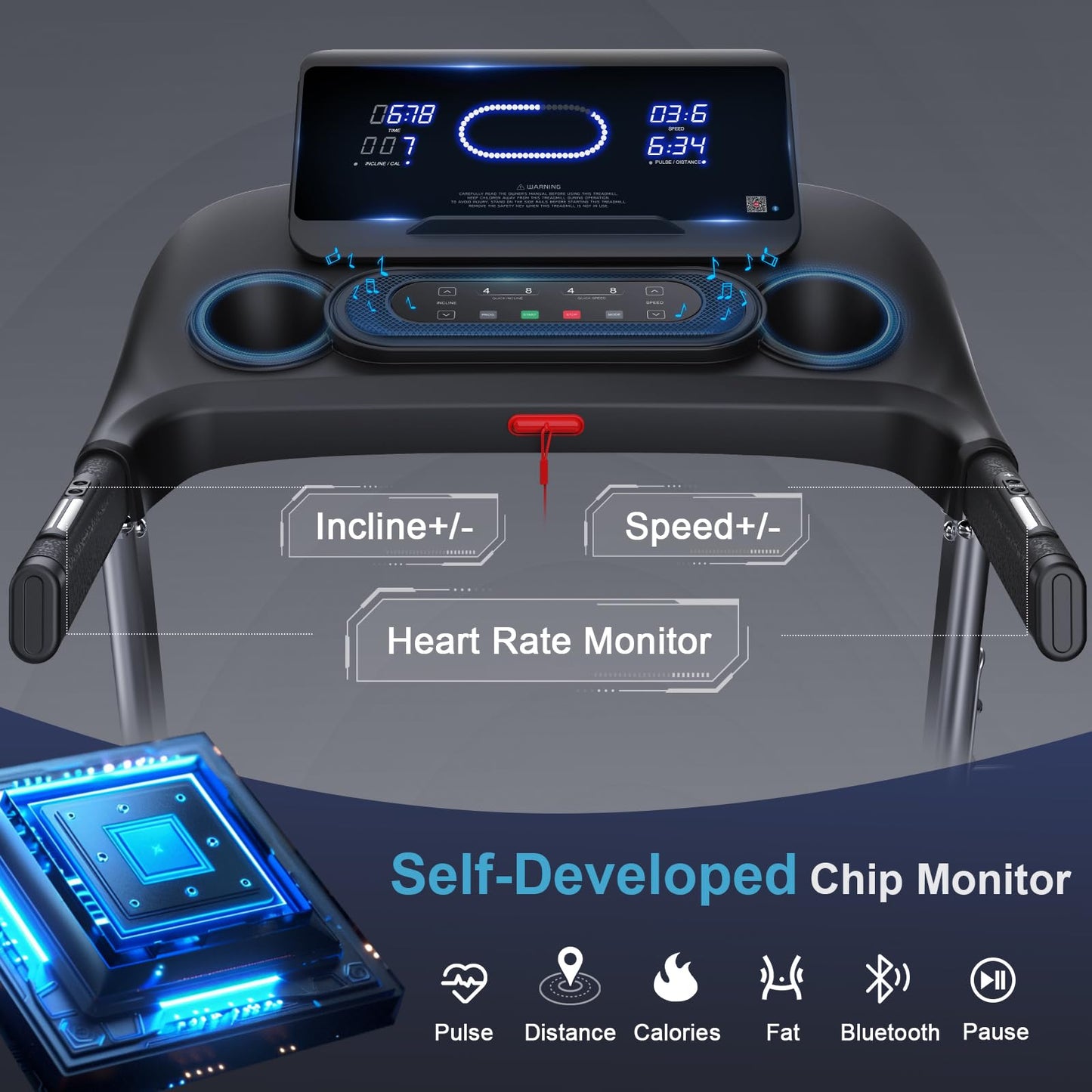 Kitopa 2025 Treadmills for Home, Sporty Digital Screen with 7HP, 20KM/H, 18% Auto Incline, Heart Rate & Bluetooth Speakers, Running Machine 160KG Capacity with Wide Belt for Home Office Gym