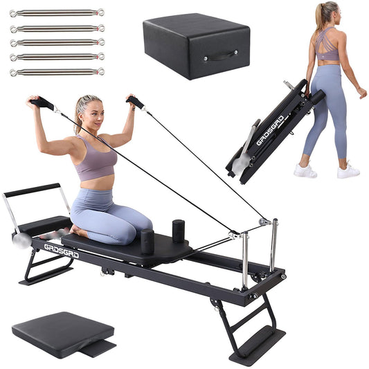 GRDSGRD Pilates Reformer Machine Foldable Pilates Reformer Machine Equipment for Home Workouts,Portable Reformer Pilates Machine for Home Gym,Black