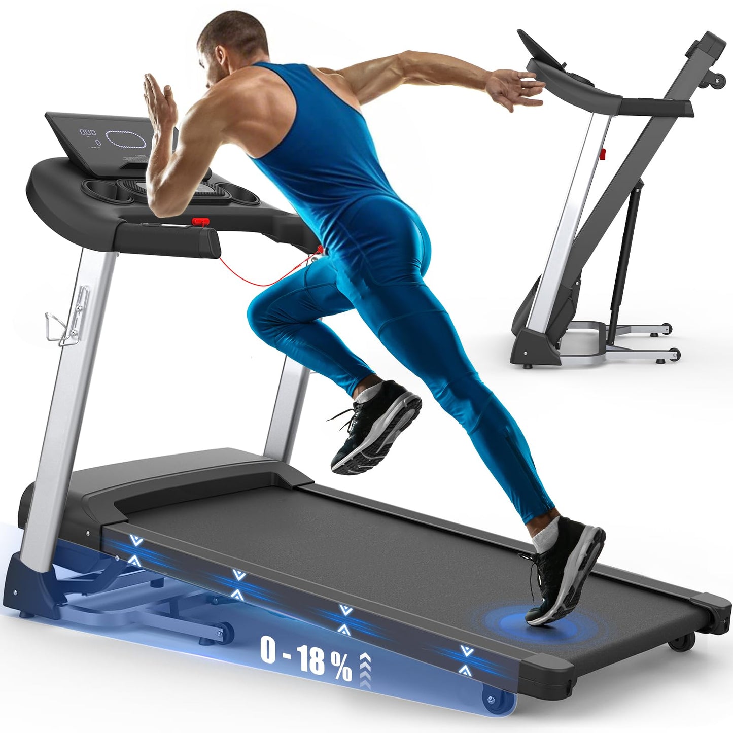 Kitopa 2025 Treadmills for Home, Sporty Digital Screen with 7HP, 20KM/H, 18% Auto Incline, Heart Rate & Bluetooth Speakers, Running Machine 160KG Capacity with Wide Belt for Home Office Gym