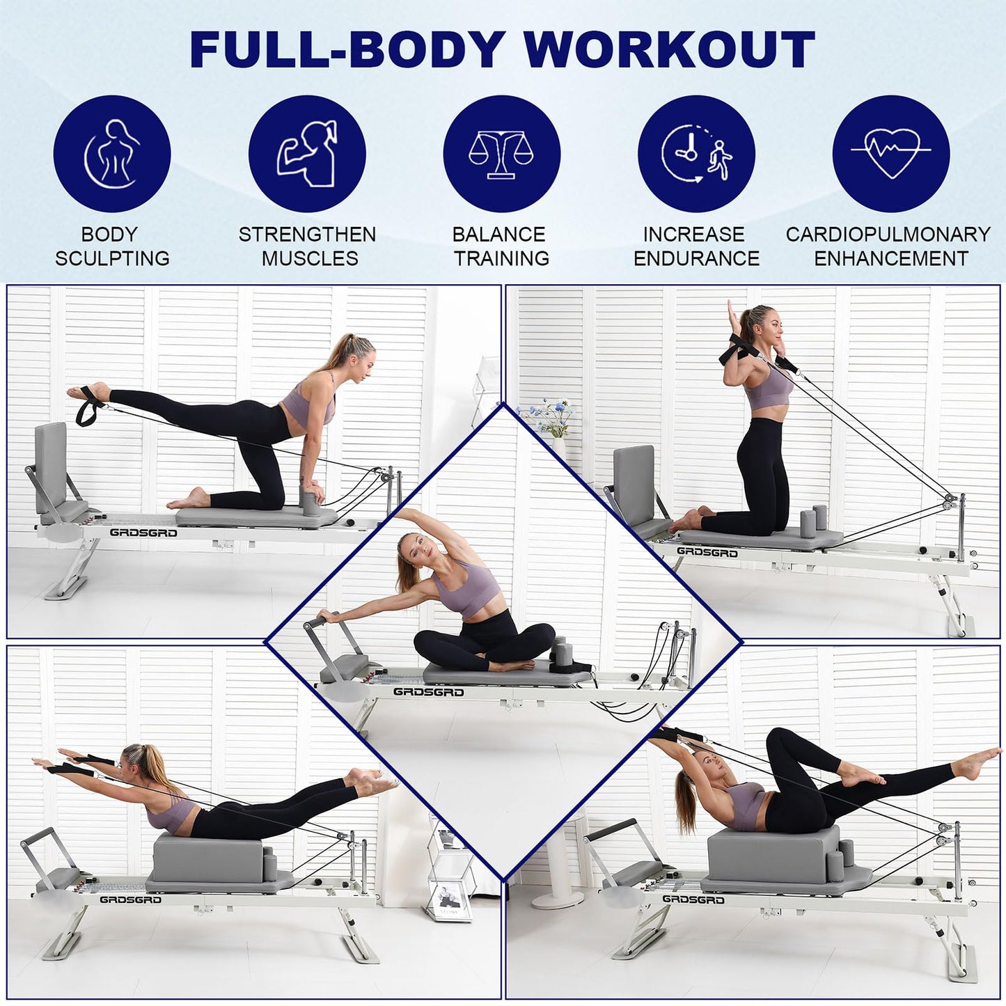 GRDSGRD Pilates Reformer Machine Foldable Pilates Reformer Machine Equipment for Home Workouts,Portable Reformer Pilates Machine for Home Gym,Black