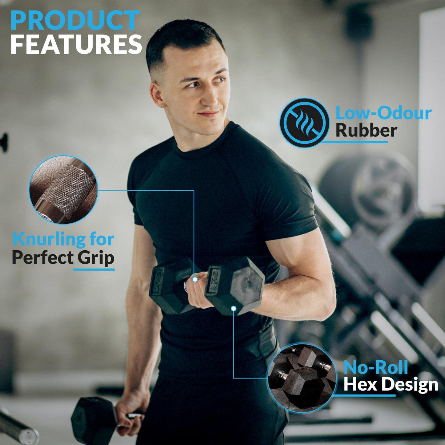 Equipped Gym - Weights Dumbbells Set With A Shaped 6 Tier Rack Stand. 5kg-25kg Pairs Cast Iron Gym Weights. Gym Equipment For Home And Commercial Use For Both Men And Women