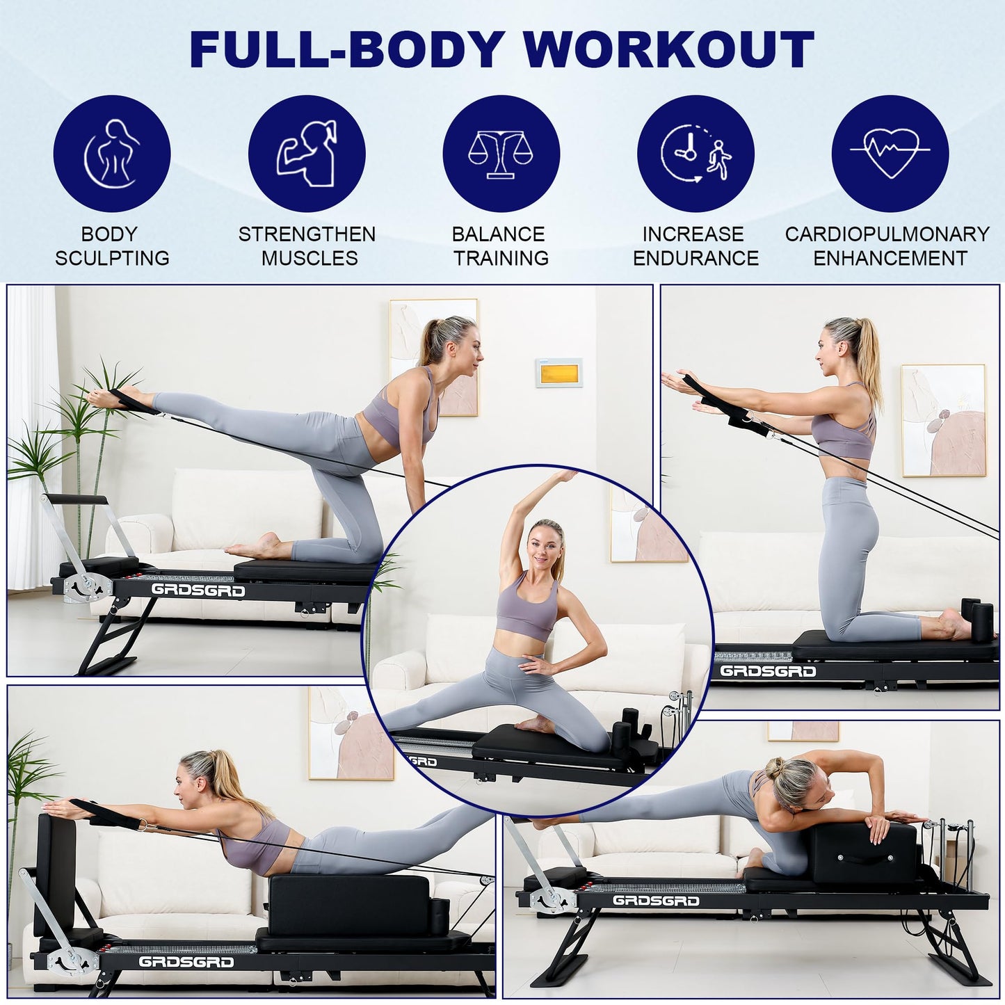 GRDSGRD Pilates Reformer Machine Foldable Pilates Reformer Machine Equipment for Home Workouts,Portable Reformer Pilates Machine for Home Gym,Black